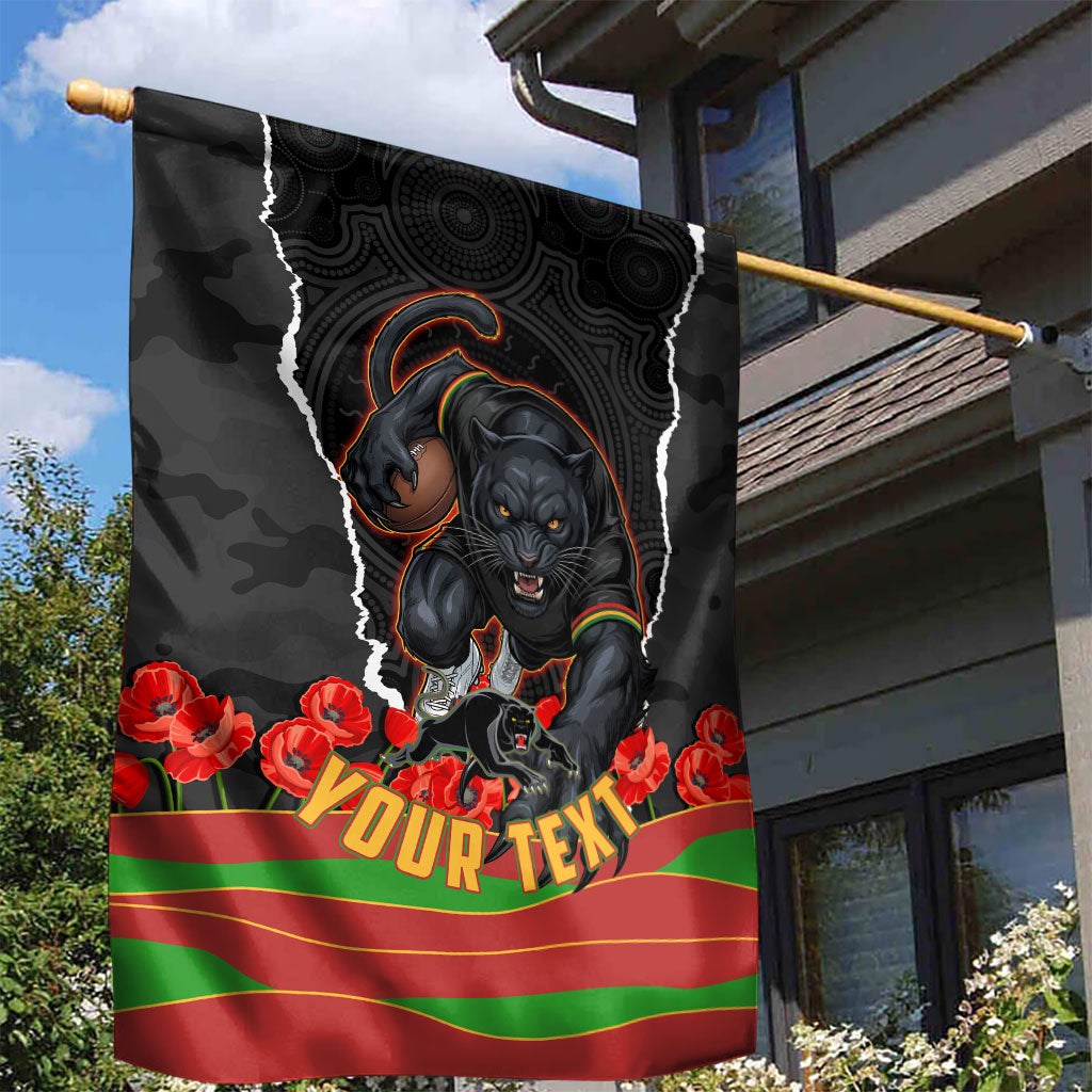 Personalized Penrith Panthers ANZAC Tribute Garden Flag Poppy Field Soldier Silhouette Aboriginal Rugby Mascot