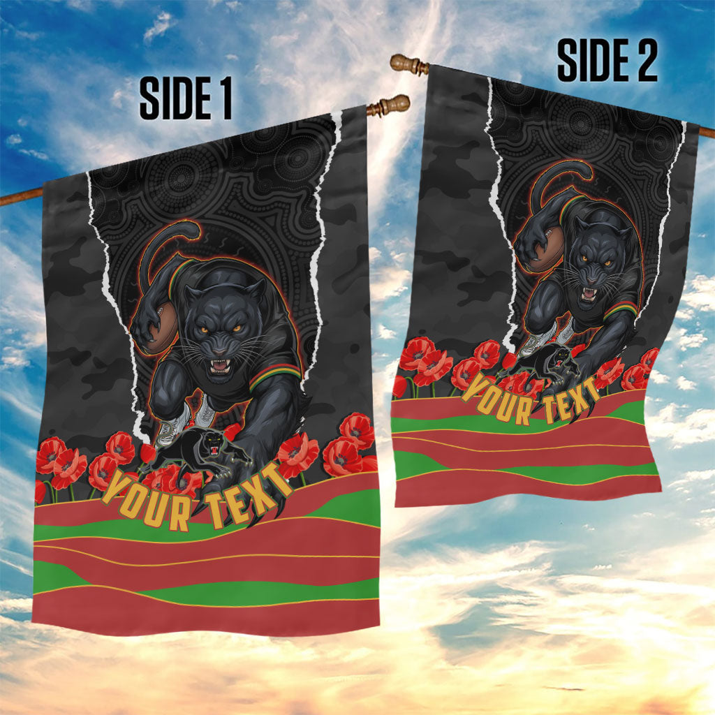 Personalized Penrith Panthers ANZAC Tribute Garden Flag Poppy Field Soldier Silhouette Aboriginal Rugby Mascot