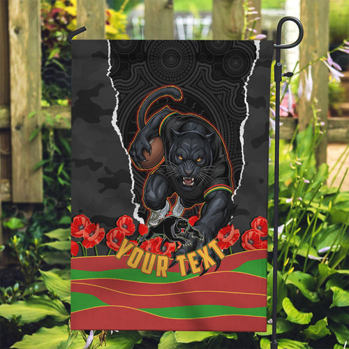 Personalized Penrith Panthers ANZAC Tribute Garden Flag Poppy Field Soldier Silhouette Aboriginal Rugby Mascot