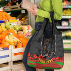 Personalized Penrith Panthers ANZAC Tribute Grocery Bag Poppy Field Soldier Silhouette Aboriginal Rugby Mascot