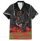 Personalized Penrith Panthers ANZAC Tribute Hawaiian Shirt Poppy Field Soldier Silhouette Aboriginal Rugby Mascot