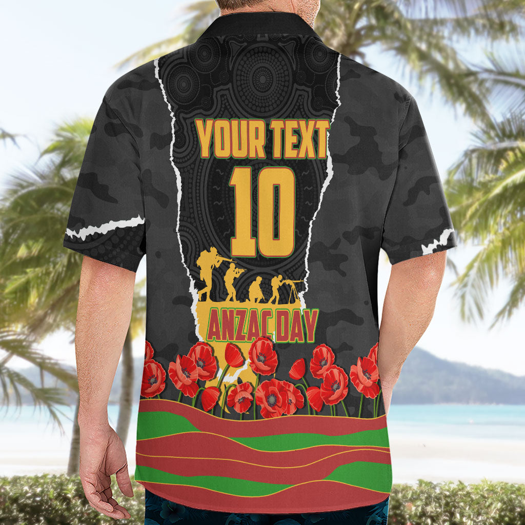 Personalized Penrith Panthers ANZAC Tribute Hawaiian Shirt Poppy Field Soldier Silhouette Aboriginal Rugby Mascot