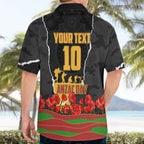 Personalized Penrith Panthers ANZAC Tribute Hawaiian Shirt Poppy Field Soldier Silhouette Aboriginal Rugby Mascot