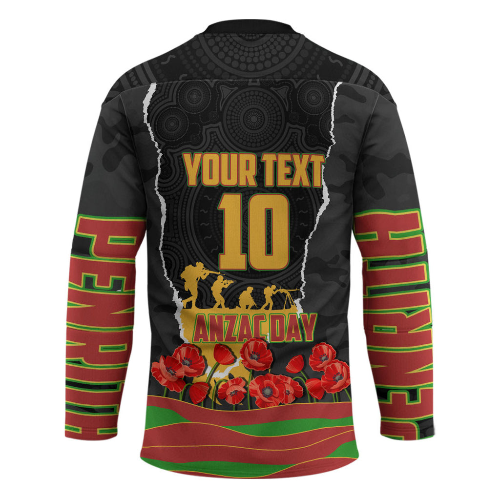 Personalized Penrith Panthers ANZAC Tribute Hockey Jersey Poppy Field Soldier Silhouette Aboriginal Rugby Mascot