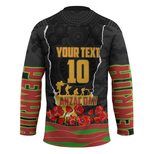 Personalized Penrith Panthers ANZAC Tribute Hockey Jersey Poppy Field Soldier Silhouette Aboriginal Rugby Mascot