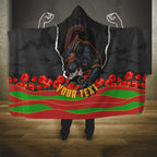 Personalized Penrith Panthers ANZAC Tribute Hooded Blanket Poppy Field Soldier Silhouette Aboriginal Rugby Mascot