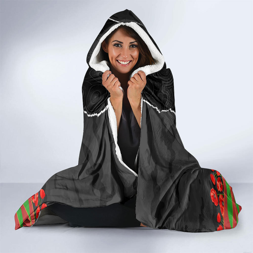 Personalized Penrith Panthers ANZAC Tribute Hooded Blanket Poppy Field Soldier Silhouette Aboriginal Rugby Mascot