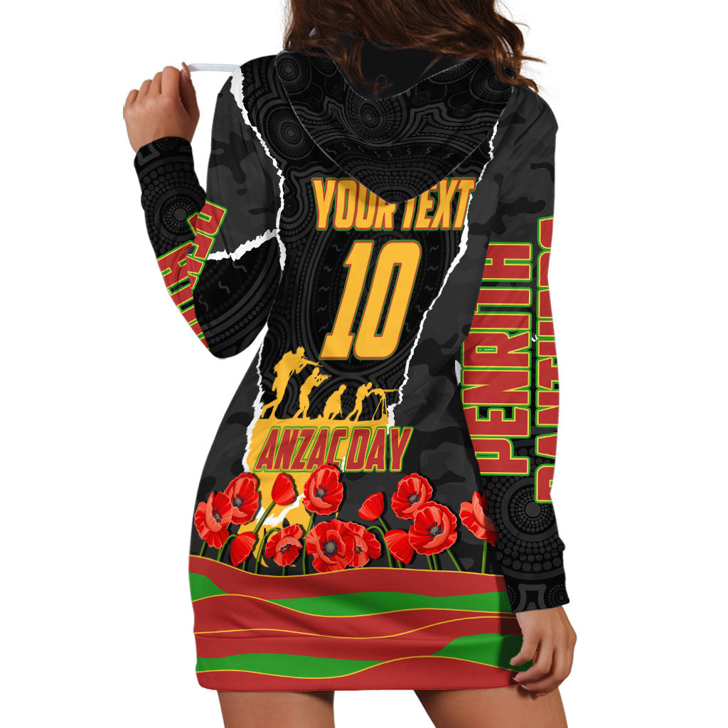 Personalized Penrith Panthers ANZAC Tribute Hoodie Dress Poppy Field Soldier Silhouette Aboriginal Rugby Mascot