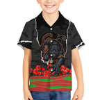 Personalized Penrith Panthers ANZAC Tribute Kid Hawaiian Shirt Poppy Field Soldier Silhouette Aboriginal Rugby Mascot