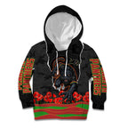 Personalized Penrith Panthers ANZAC Tribute Kid Hoodie Poppy Field Soldier Silhouette Aboriginal Rugby Mascot