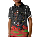 Personalized Penrith Panthers ANZAC Tribute Kid Polo Shirt Poppy Field Soldier Silhouette Aboriginal Rugby Mascot