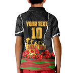 Personalized Penrith Panthers ANZAC Tribute Kid Polo Shirt Poppy Field Soldier Silhouette Aboriginal Rugby Mascot