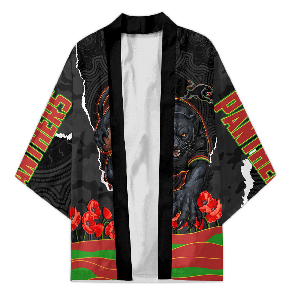 Personalized Penrith Panthers ANZAC Tribute Kimono Poppy Field Soldier Silhouette Aboriginal Rugby Mascot