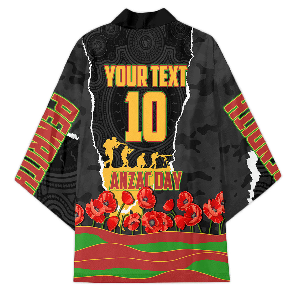 Personalized Penrith Panthers ANZAC Tribute Kimono Poppy Field Soldier Silhouette Aboriginal Rugby Mascot