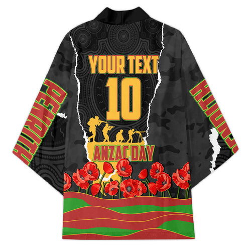 Personalized Penrith Panthers ANZAC Tribute Kimono Poppy Field Soldier Silhouette Aboriginal Rugby Mascot
