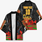 Personalized Penrith Panthers ANZAC Tribute Kimono Poppy Field Soldier Silhouette Aboriginal Rugby Mascot