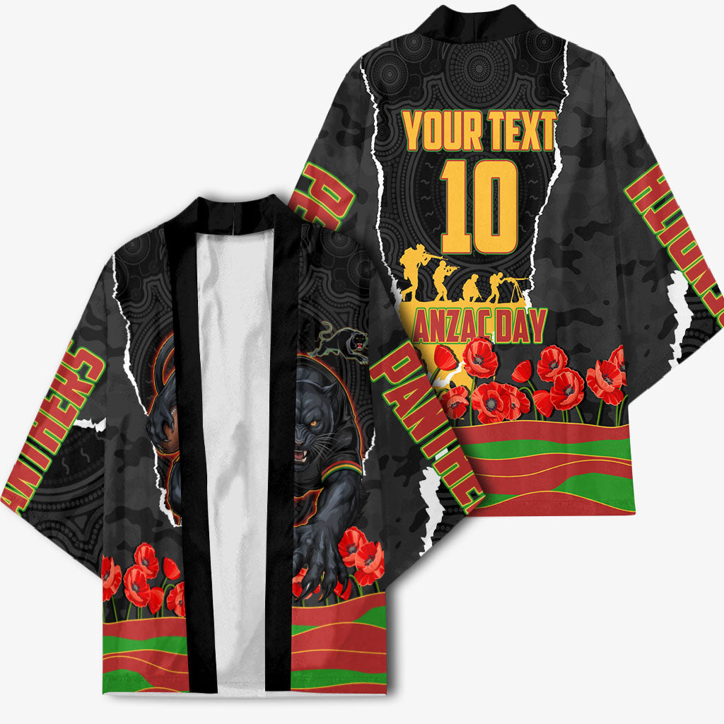 Personalized Penrith Panthers ANZAC Tribute Kimono Poppy Field Soldier Silhouette Aboriginal Rugby Mascot