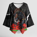Personalized Penrith Panthers ANZAC Tribute Kimono Sleeve Blouse Poppy Field Soldier Silhouette Aboriginal Rugby Mascot