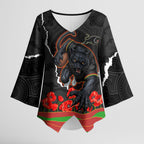 Personalized Penrith Panthers ANZAC Tribute Kimono Sleeve Blouse Poppy Field Soldier Silhouette Aboriginal Rugby Mascot