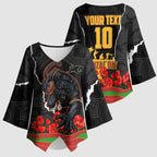 Personalized Penrith Panthers ANZAC Tribute Kimono Sleeve Blouse Poppy Field Soldier Silhouette Aboriginal Rugby Mascot