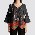 Personalized Penrith Panthers ANZAC Tribute Kimono Sleeve Blouse Poppy Field Soldier Silhouette Aboriginal Rugby Mascot