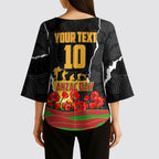 Personalized Penrith Panthers ANZAC Tribute Kimono Sleeve Blouse Poppy Field Soldier Silhouette Aboriginal Rugby Mascot