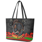 Personalized Penrith Panthers ANZAC Tribute Leather Tote Bag Poppy Field Soldier Silhouette Aboriginal Rugby Mascot