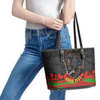 Personalized Penrith Panthers ANZAC Tribute Leather Tote Bag Poppy Field Soldier Silhouette Aboriginal Rugby Mascot