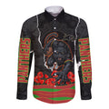 Personalized Penrith Panthers ANZAC Tribute Long Sleeve Button Shirt Poppy Field Soldier Silhouette Aboriginal Rugby Mascot