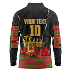 Personalized Penrith Panthers ANZAC Tribute Long Sleeve Polo Shirt Poppy Field Soldier Silhouette Aboriginal Rugby Mascot