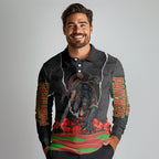 Personalized Penrith Panthers ANZAC Tribute Long Sleeve Polo Shirt Poppy Field Soldier Silhouette Aboriginal Rugby Mascot