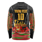Personalized Penrith Panthers ANZAC Tribute Long Sleeve Shirt Poppy Field Soldier Silhouette Aboriginal Rugby Mascot