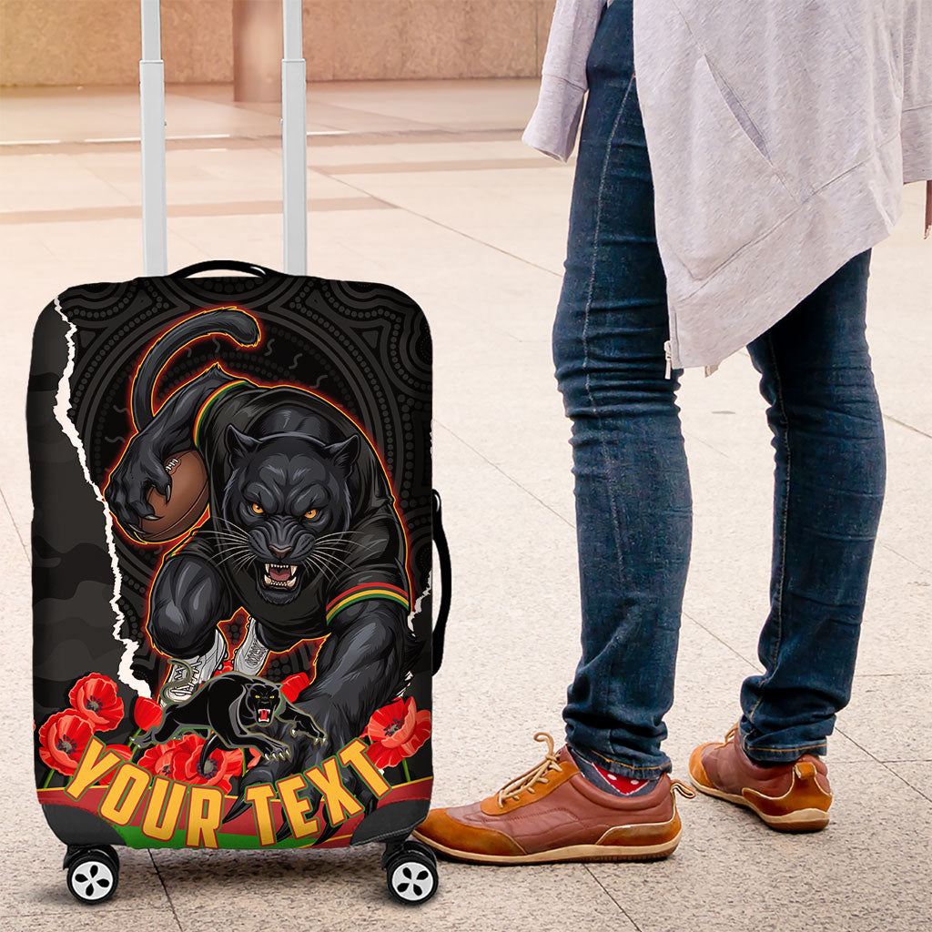 Personalized Penrith Panthers ANZAC Tribute Luggage Cover Poppy Field Soldier Silhouette Aboriginal Rugby Mascot