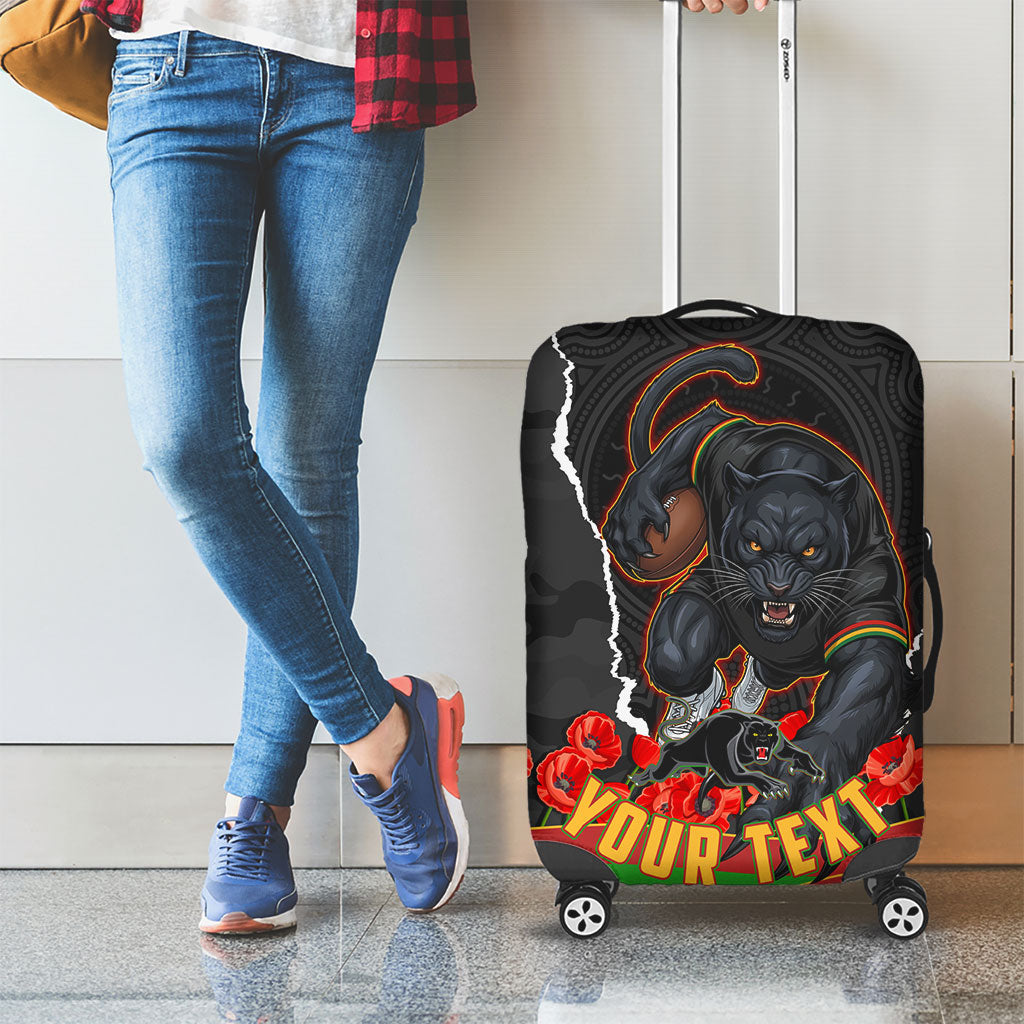 Personalized Penrith Panthers ANZAC Tribute Luggage Cover Poppy Field Soldier Silhouette Aboriginal Rugby Mascot