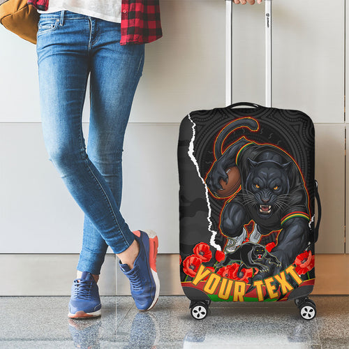 Personalized Penrith Panthers ANZAC Tribute Luggage Cover Poppy Field Soldier Silhouette Aboriginal Rugby Mascot