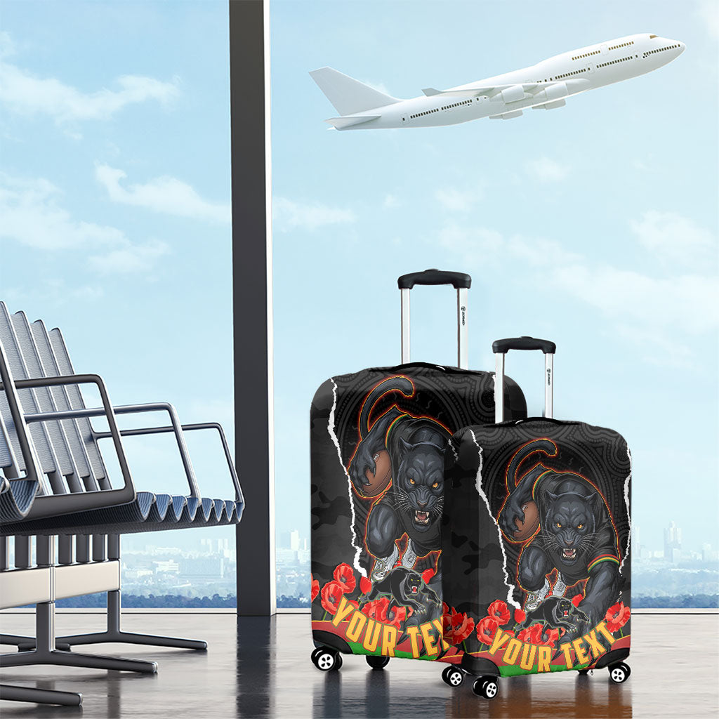 Personalized Penrith Panthers ANZAC Tribute Luggage Cover Poppy Field Soldier Silhouette Aboriginal Rugby Mascot