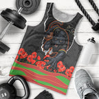 Personalized Penrith Panthers ANZAC Tribute Men Tank Top Poppy Field Soldier Silhouette Aboriginal Rugby Mascot