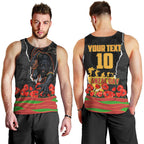 Personalized Penrith Panthers ANZAC Tribute Men Tank Top Poppy Field Soldier Silhouette Aboriginal Rugby Mascot