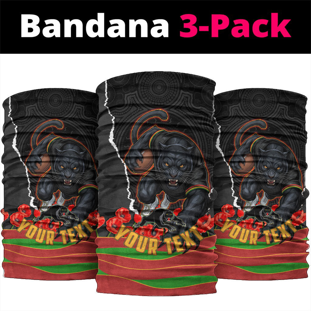 Personalized Penrith Panthers ANZAC Tribute Neck Gaiter Poppy Field Soldier Silhouette Aboriginal Rugby Mascot