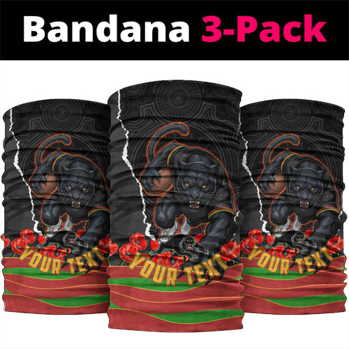 Personalized Penrith Panthers ANZAC Tribute Neck Gaiter Poppy Field Soldier Silhouette Aboriginal Rugby Mascot