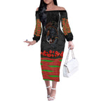 Personalized Penrith Panthers ANZAC Tribute Off The Shoulder Long Sleeve Dress Poppy Field Soldier Silhouette Aboriginal Rugby Mascot