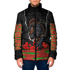 Personalized Penrith Panthers ANZAC Tribute Padded Jacket Poppy Field Soldier Silhouette Aboriginal Rugby Mascot