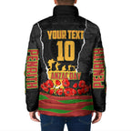 Personalized Penrith Panthers ANZAC Tribute Padded Jacket Poppy Field Soldier Silhouette Aboriginal Rugby Mascot