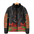 Personalized Penrith Panthers ANZAC Tribute Padded Jacket Poppy Field Soldier Silhouette Aboriginal Rugby Mascot