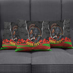 Personalized Penrith Panthers ANZAC Tribute Pillow Cover Poppy Field Soldier Silhouette Aboriginal Rugby Mascot