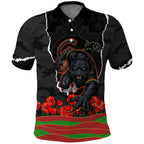 Personalized Penrith Panthers ANZAC Tribute Polo Shirt Poppy Field Soldier Silhouette Aboriginal Rugby Mascot