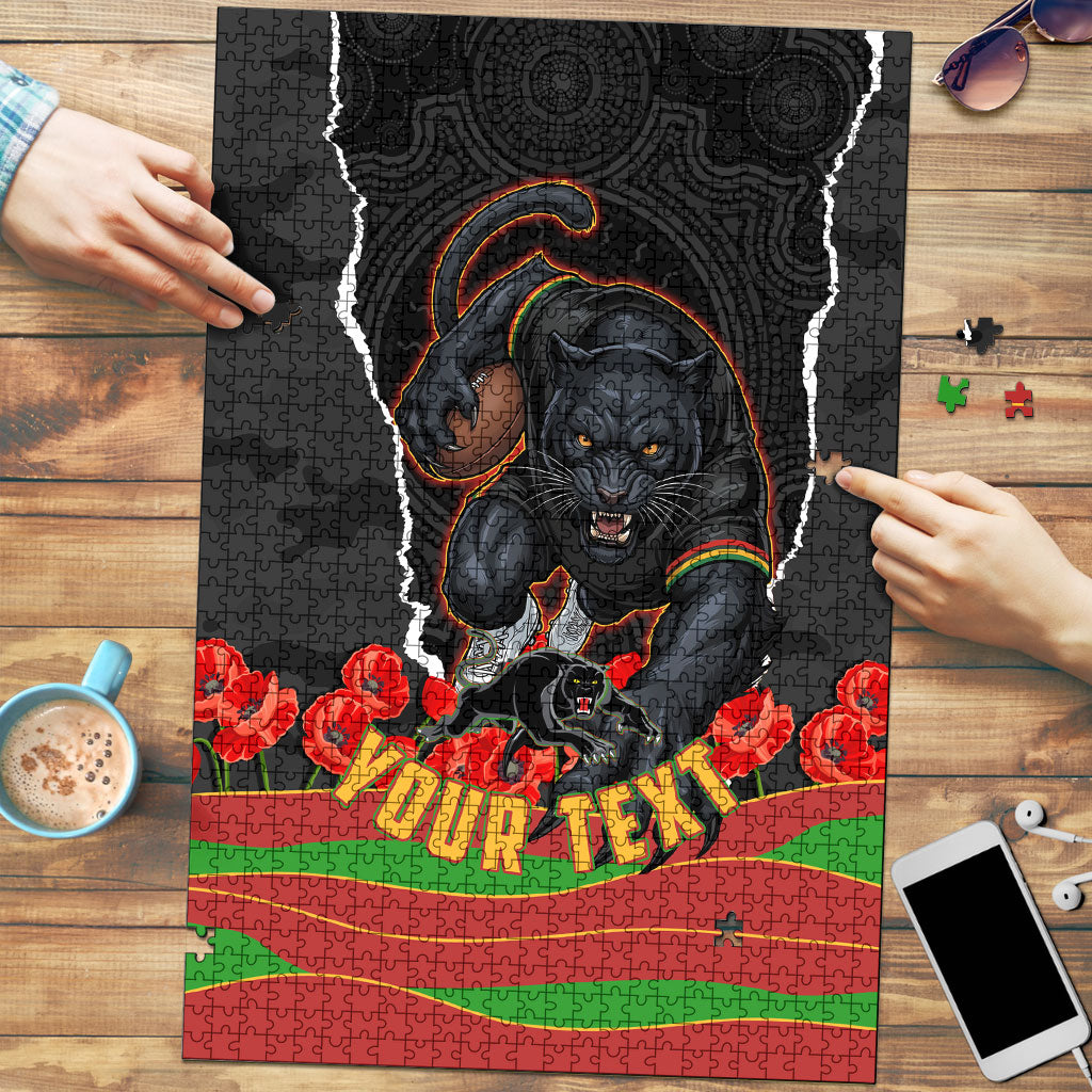 Personalized Penrith Panthers ANZAC Tribute Puzzle Poppy Field Soldier Silhouette Aboriginal Rugby Mascot