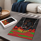 Personalized Penrith Panthers ANZAC Tribute Puzzle Poppy Field Soldier Silhouette Aboriginal Rugby Mascot