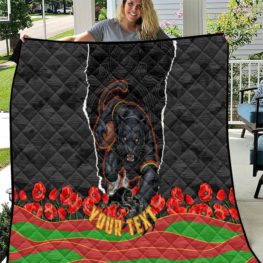 Personalized Penrith Panthers ANZAC Tribute Quilt Poppy Field Soldier Silhouette Aboriginal Rugby Mascot
