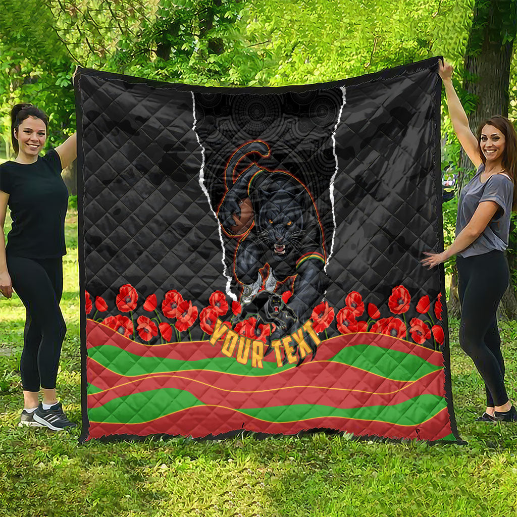 Personalized Penrith Panthers ANZAC Tribute Quilt Poppy Field Soldier Silhouette Aboriginal Rugby Mascot